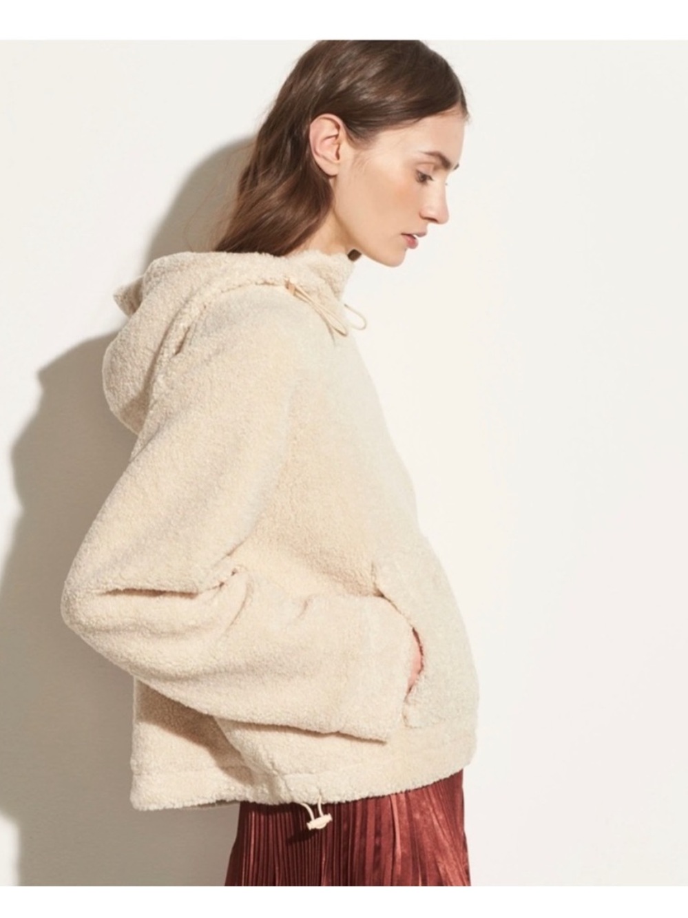 Vince Cozy Faux Sherpa Pullover Hoodie In Cream Size Small